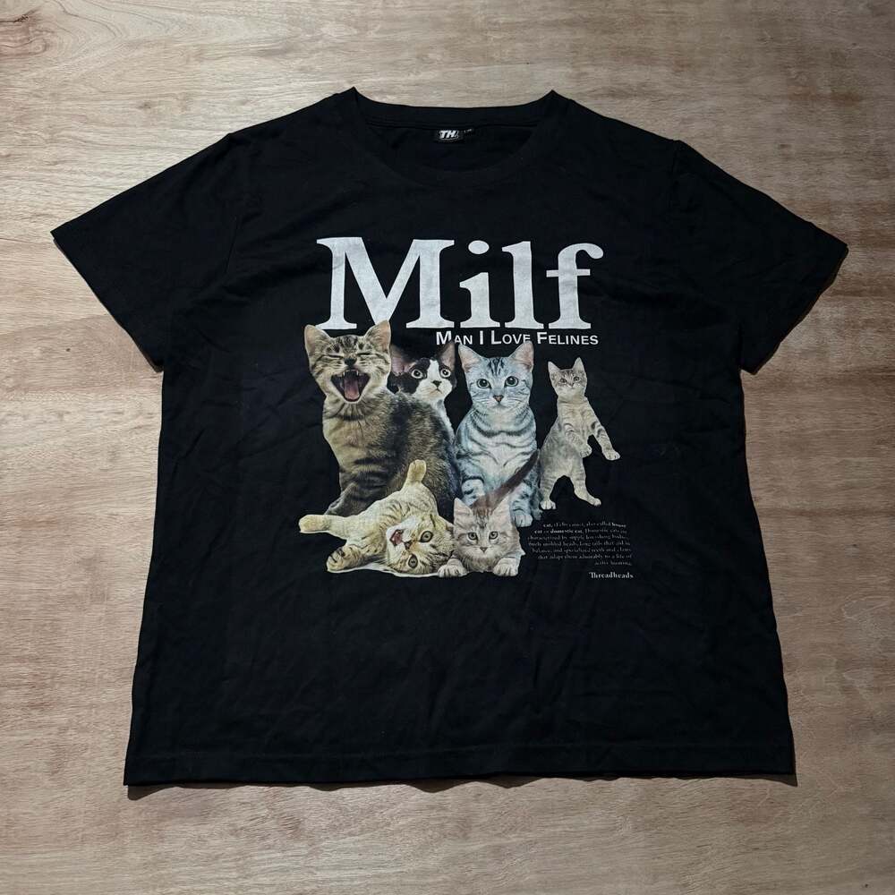 Threadheads Man I Love Felines MILF Cat Meme Graphic T-Shirt Black XL